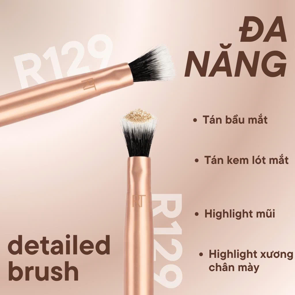 Cọ Tán Lót Mắt Dạng Kem - Đánh Nhũ Mắt - Blend Lông 2 Lớp RT Real Techniques Detailed Brush R129